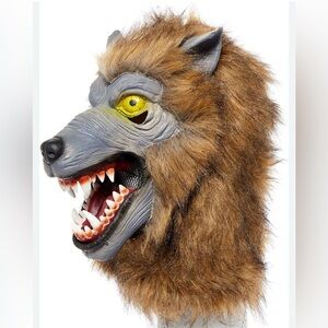 Deluxe high-end werewolf Wolf Mask FUR teeth mesh yellow eyes breathable